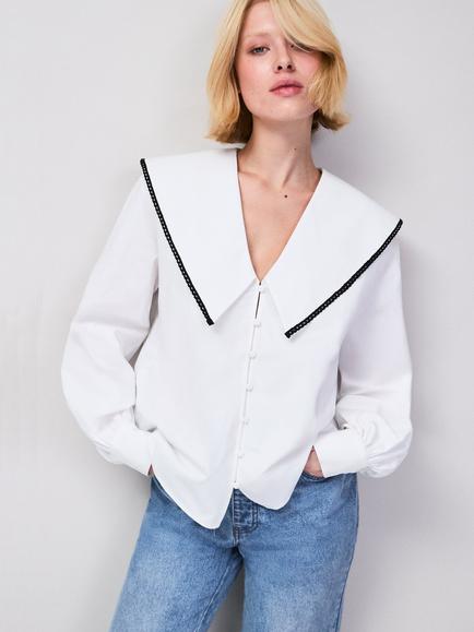 Ro&Zo Statement Collar Shirt, White, White