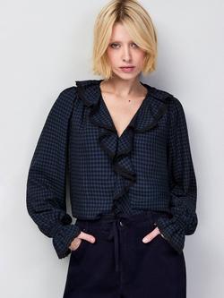 Ro&Zo Check Ruffle Trim Top, Blue, Blue