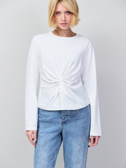 Ro&Zo Twist Front Long Sleeve Top, White, White