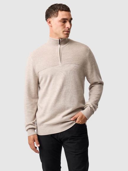 Rodd & Gunn Quail Rise Quarter-Zip Merino Wool Knit Jumper, Natural, Natural