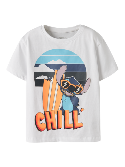 NAME IT Kids' Disney Stitch Chill T-Shirt, Bright White, Bright White