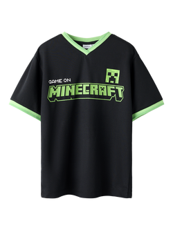 NAME IT Kids' Minecraft V-Neck T-Shirt, Black, Black