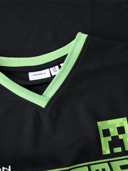 NAME IT Kids' Minecraft V-Neck T-Shirt, Black - view 2, Black