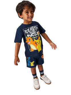 NAME IT Kids' Pokémon Unbrushed Sweat Shorts, Navy Blazer - view 2, Navy Blazer