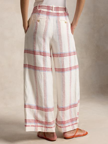 Polo Ralph Lauren Plaid Check Pure Linen Trousers, Cream/Red - view 2, Cream/Red