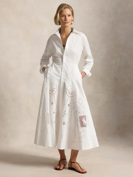 Polo Ralph Lauren Embroidered Eyelet Shirt Dress, White, White