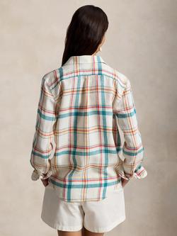 Polo Ralph Lauren Plaid Check Pure Linen Shirt, White-tal-rd Mul - view 2, White-tal-rd Mul