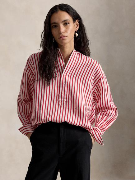 Polo Ralph Lauren Stripe Linen Rich Shirt, White-red, 2019a White-red