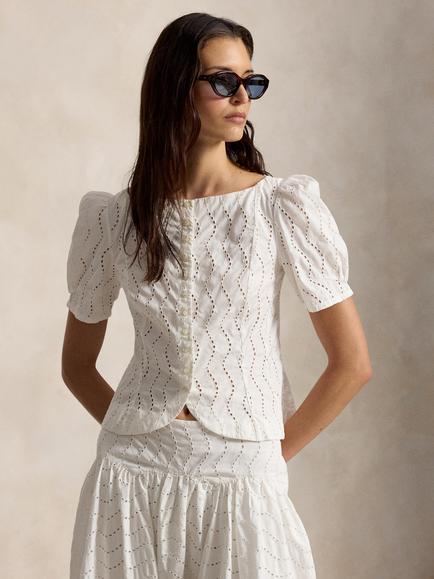 Polo Ralph Lauren Eyelet Embroidered Top, White, White