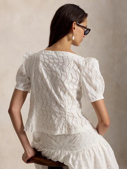 Polo Ralph Lauren Eyelet Embroidered Top, White - view 2, White