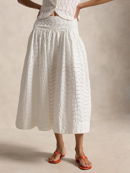 Polo Ralph Lauren Eyelet Embroidered Maxi Skirt, White, White