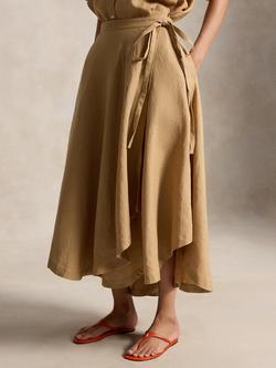 Polo Ralph Lauren Drape Pure Linen Wrap Skirt, Classic Camel, Classic Camel