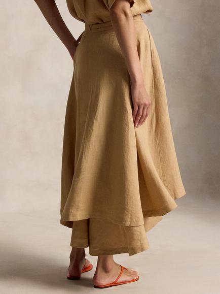 Polo Ralph Lauren Drape Pure Linen Wrap Skirt, Classic Camel - view 2, Classic Camel