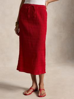 Polo Ralph Lauren Seersucker Midi Skirt, Cruise Red, Cruise Red