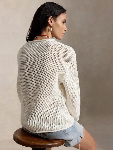 Polo Ralph Lauren Flag Pointelle Knit Jumper, White Multi - view 2, White Multi