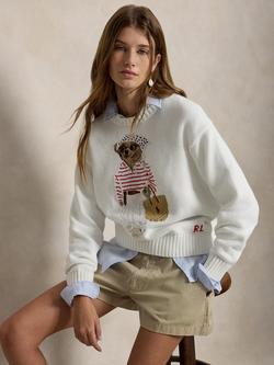 Polo Ralph Lauren Crew Neck Polo Bear Jumper, White Multi, White Multi