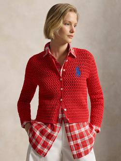 Polo Ralph Lauren Logo Open Stitch Cardigan, Petal Rose, Petal Rose