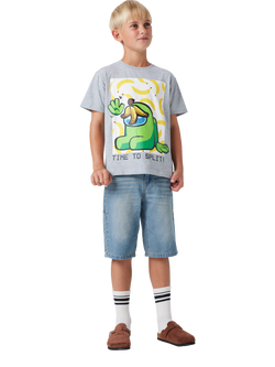 NAME IT Kids' Among Us Graphic T-Shirt, Grey Melange, Grey Melange