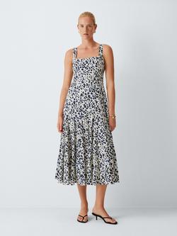 John Lewis Sleeveless Fit & Flare Midi Dress containing LENZING™ ECOVERO™ Viscose, Leopard, Leopard