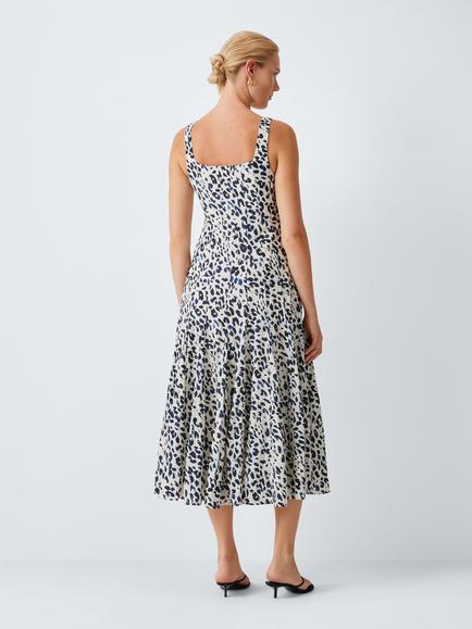 John Lewis Sleeveless Fit & Flare Midi Dress containing LENZING™ ECOVERO™ Viscose, Leopard - view 2, Leopard