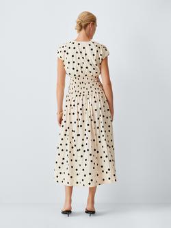 John Lewis Polka Dot Cap Sleeve Shirred Midi Dress containing LENZING™ ECOVERO™ Viscose, Spot - view 2, Spot