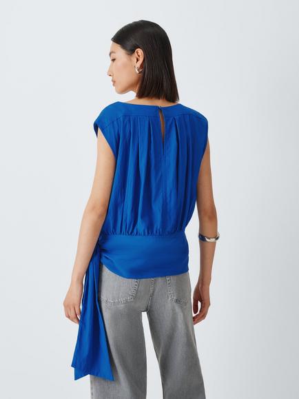 John Lewis Sleeveless Tie Hem Blouse containing LENZING™ ECOVERO™ Viscose, Cobalt - view 2, Cobalt