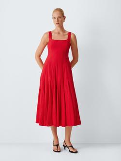 John Lewis Sleeveless Fit & Flare Midi Dress containing LENZING™ ECOVERO™ Viscose, Red, Red