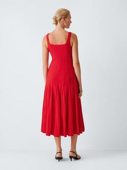 John Lewis Sleeveless Fit & Flare Midi Dress containing LENZING™ ECOVERO™ Viscose, Red - view 2, Red