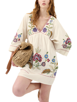 Accessorize Floral Embroidered Mini Cover Up, Ivory/Multi, Ivory/Multi