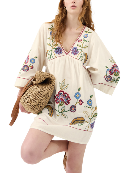 Accessorize Floral Embroidered Mini Cover Up, Ivory/Multi, Ivory/Multi