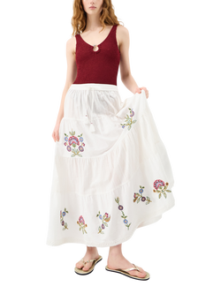 Accessorize Floral Embroidered Tiered Maxi Skirt, Ivory/Multi, Ivory/Multi