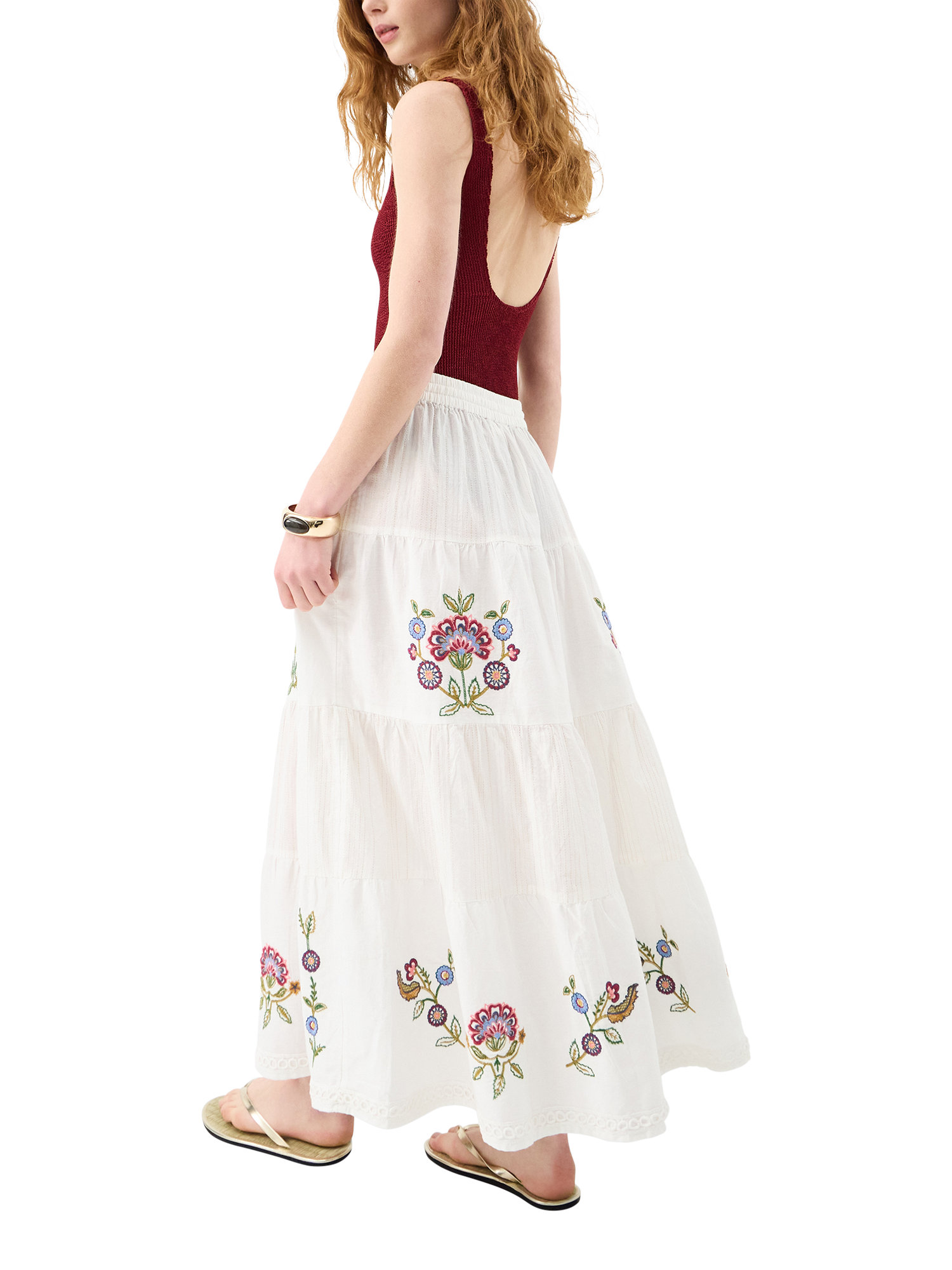 Product image 2 of 4, which shows Accessorize Floral Embroidered Tiered Maxi Skirt, Ivory/Multi, XS