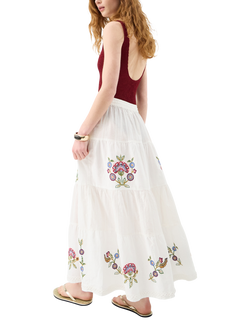 Accessorize Floral Embroidered Tiered Maxi Skirt, Ivory/Multi - view 2, Ivory/Multi
