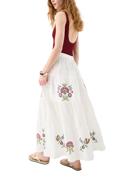 Accessorize Floral Embroidered Tiered Maxi Skirt, Ivory/Multi - view 2, Ivory/Multi