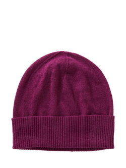Benetton Knitted Pure Wool Beanie Hat, Plum