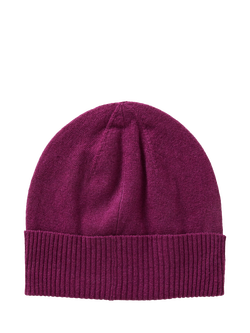 Benetton Knitted Pure Wool Beanie Hat - view 2, Plum