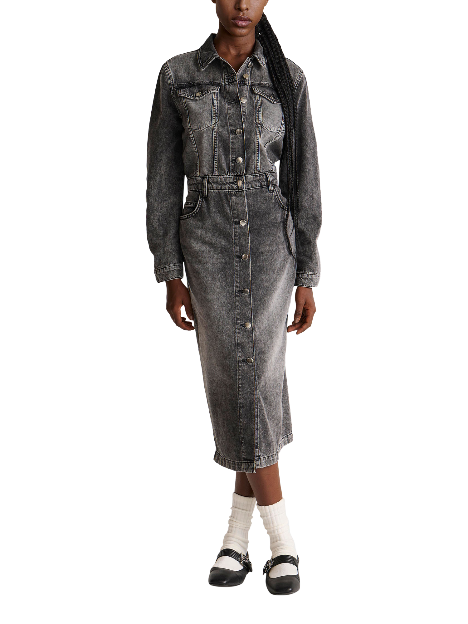 Product image 1 of 5, which shows Benetton Denim Shirt Dress, Black, S