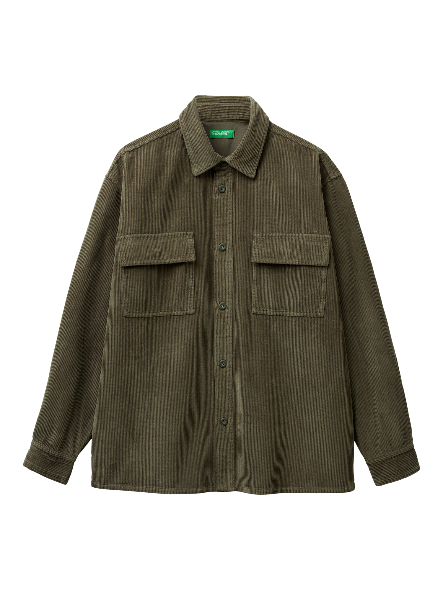 Product image 4 of 6, which shows Benetton Cotton Corduroy Overshirt, Green, S