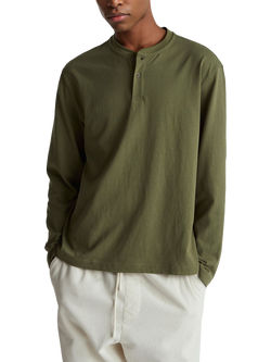 Benetton Cotton Button Neck Long Sleeve T-Shirt, Green, Green