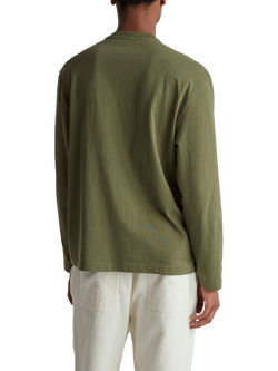 Benetton Cotton Button Neck Long Sleeve T-Shirt, Green - view 2, Green