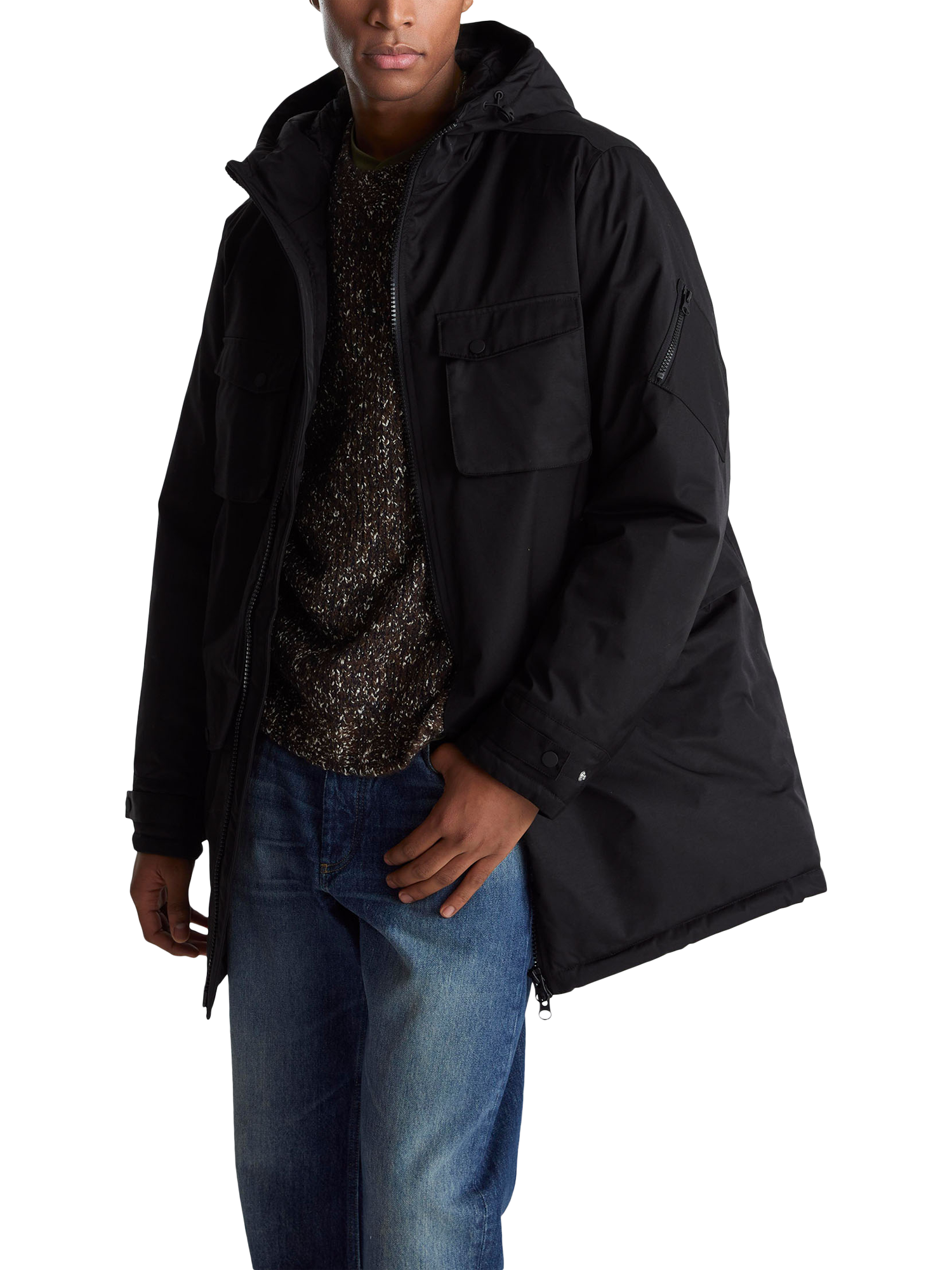 Product image 1 of 6, which shows Benetton Hooded Parka Jacket, Black, XL