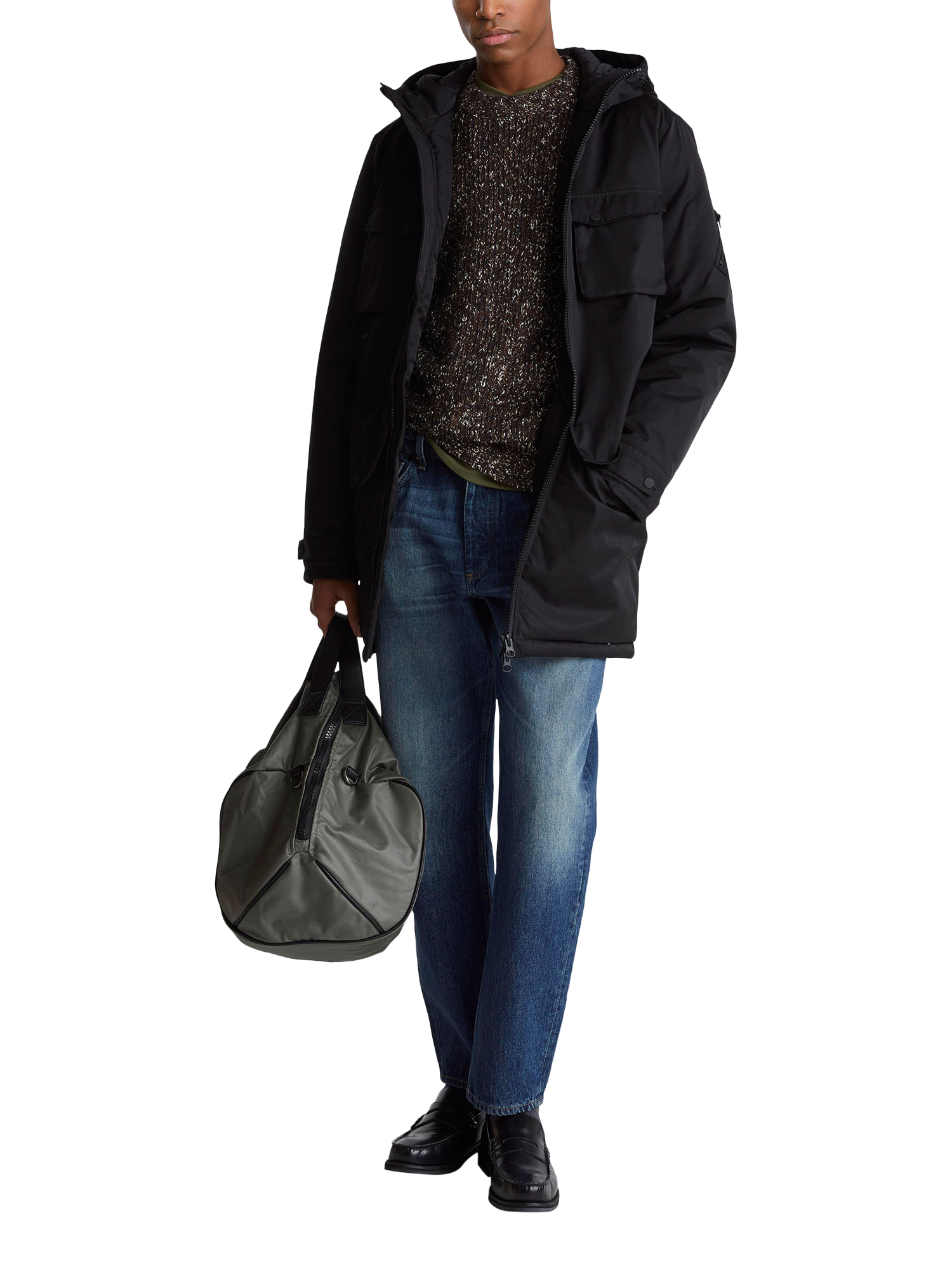 Product image 3 of 6, which shows Benetton Hooded Parka Jacket, Black, XL