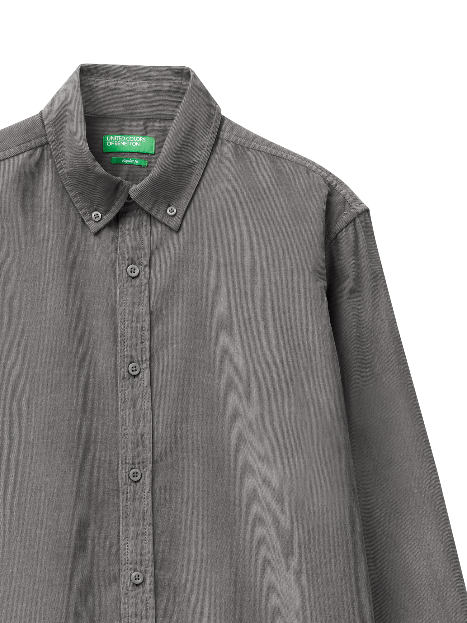 Product image 3 of 3, which shows Benetton Cotton Corduroy Button Down Shirt, Grey, XXS