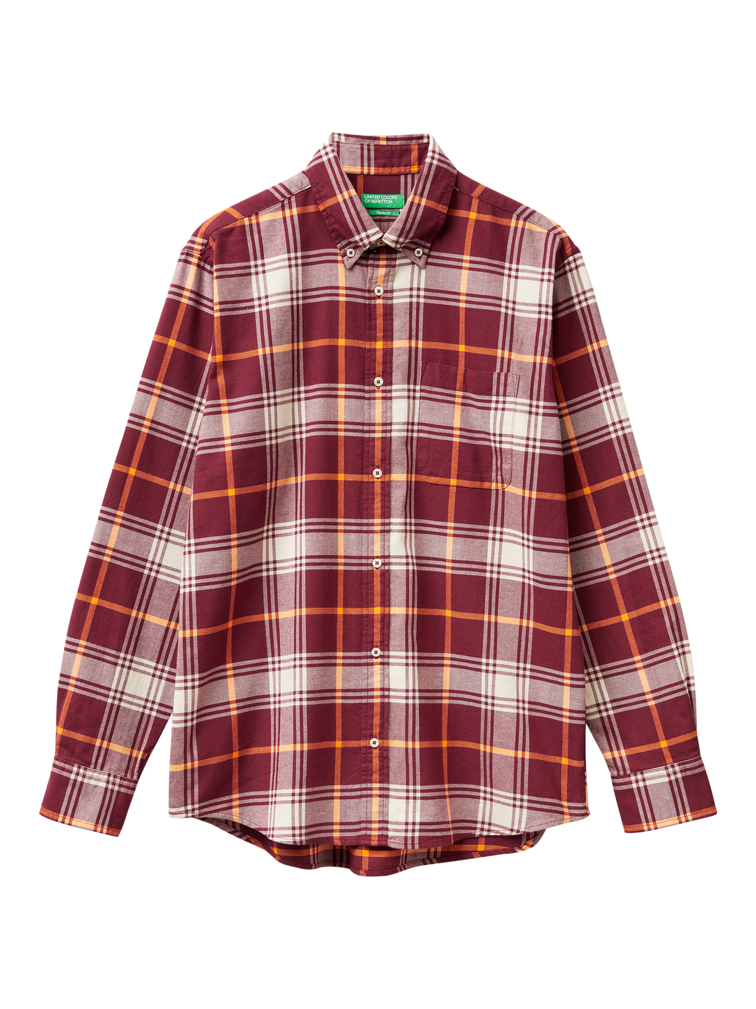 Product image 1 of 3, which shows Benetton Cotton Check Button Down Shirt, Dark Red/White, XXL