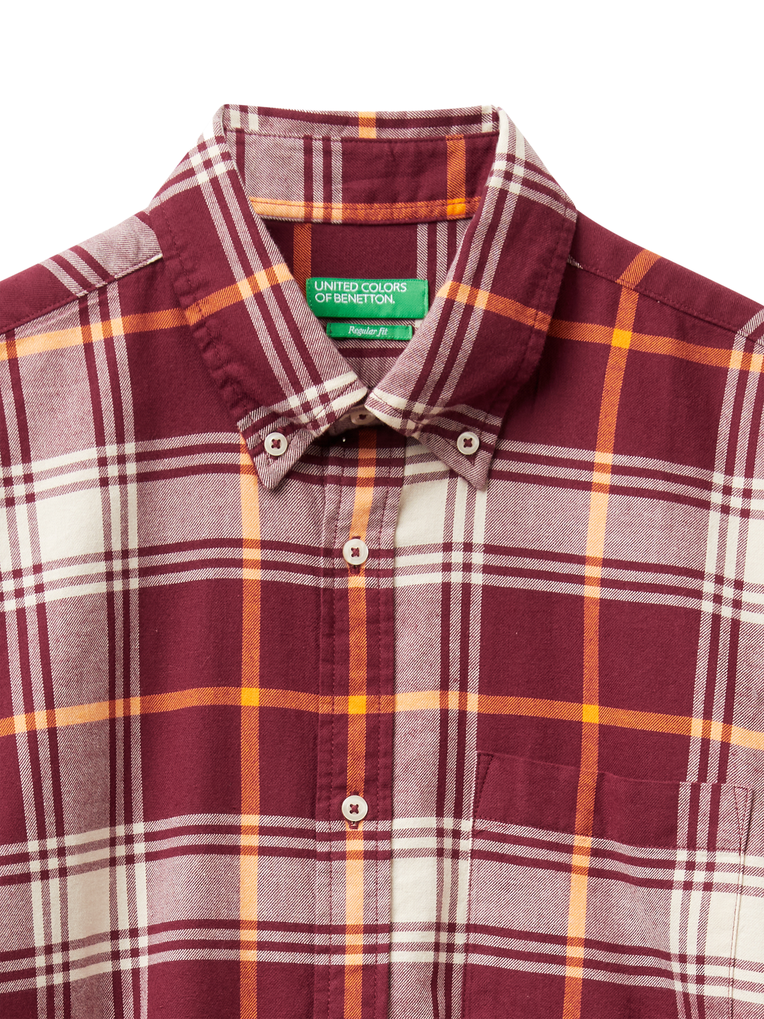 Product image 3 of 3, which shows Benetton Cotton Check Button Down Shirt, Dark Red/White, XXL