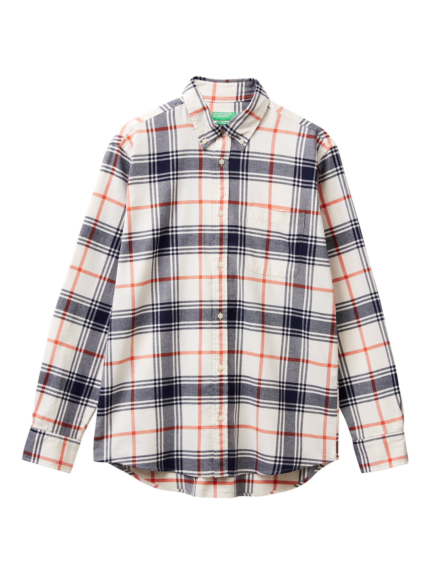 Product image 1 of 3, which shows Benetton Cotton Check Button Down Shirt, White/Multi, XXL