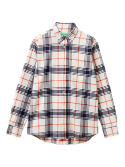 Benetton Cotton Check Button Down Shirt, White/Multi, White/Multi