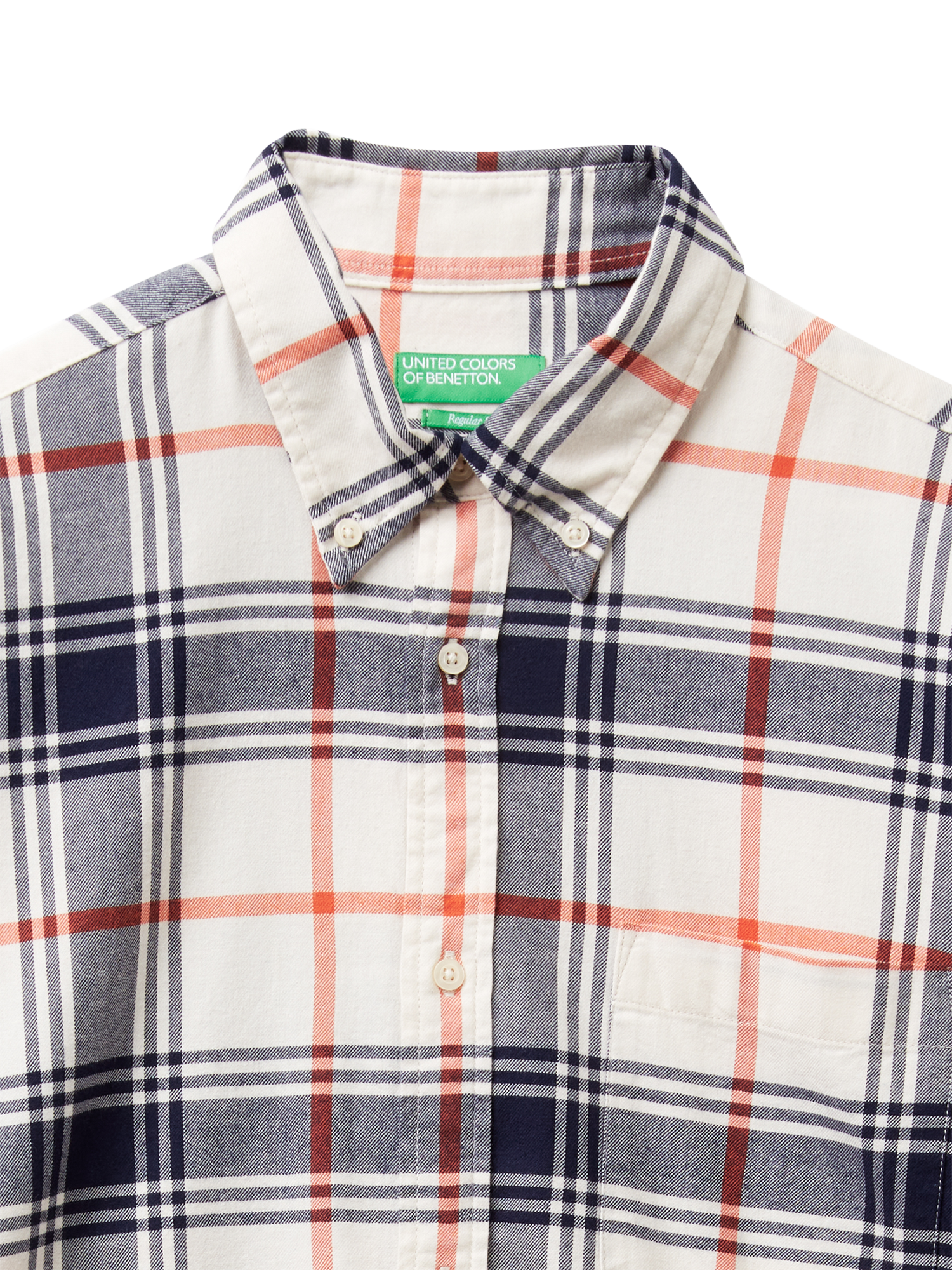 Product image 3 of 3, which shows Benetton Cotton Check Button Down Shirt, White/Multi, XXL