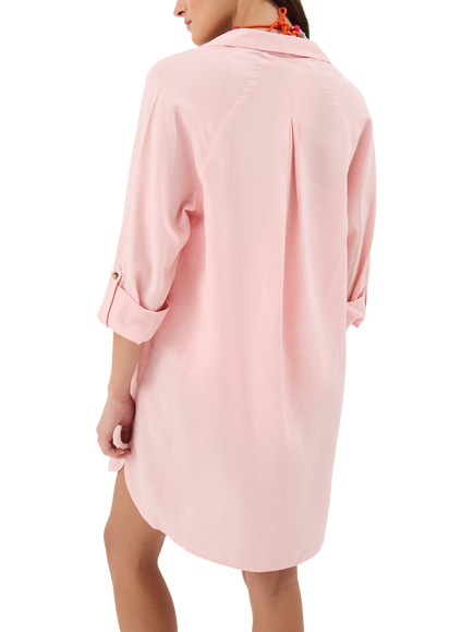Accessorize Long Sleeve Lace Trim Beach Cover Up Shirt - view 2, Pink