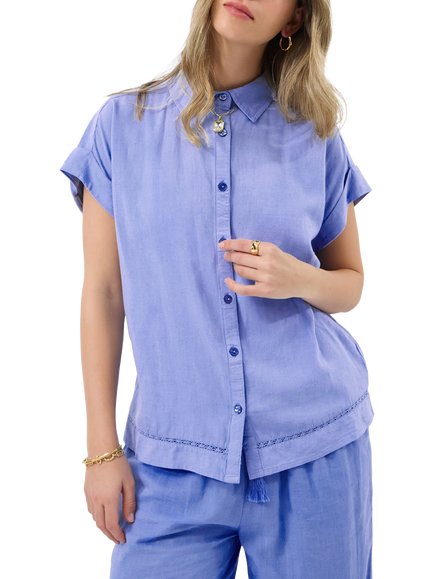 Accessorise Trim Boxy Shirt, Light Blue
